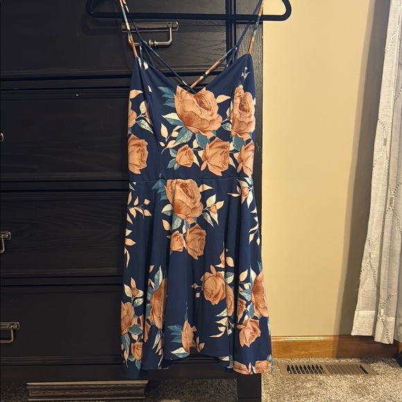 Floral Spaghetti Strap Dress - Blue and Pink - Picture 1 of 3